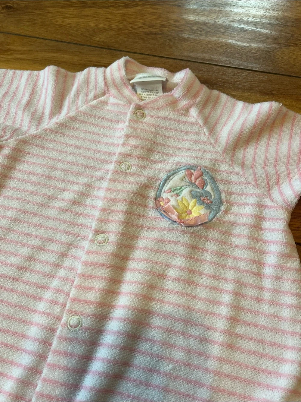 Vintage carters babygirl long sleeve bodysuit embroidered flowers striped pink